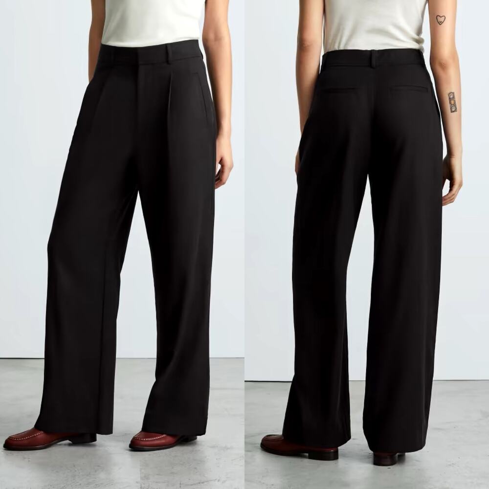 Everlane The Way High Drape Pant Wide Leg Hi-Rise Black Women 4S Inseam 29.5 NWT
